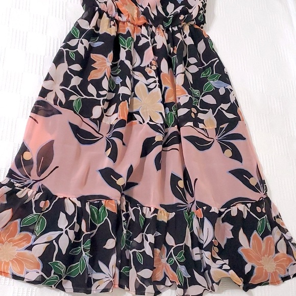 🆕 LOFT Black & Soft Pink Print Midi-Dress with Underlining. NWT - Picture 6 of 10
